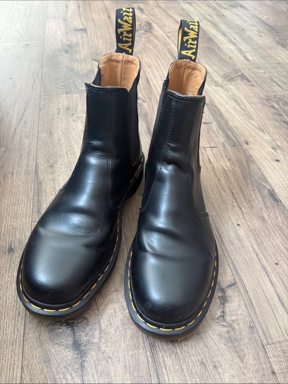 Dr. Martens Black Leather Chukka Boots with Yellow Stitching